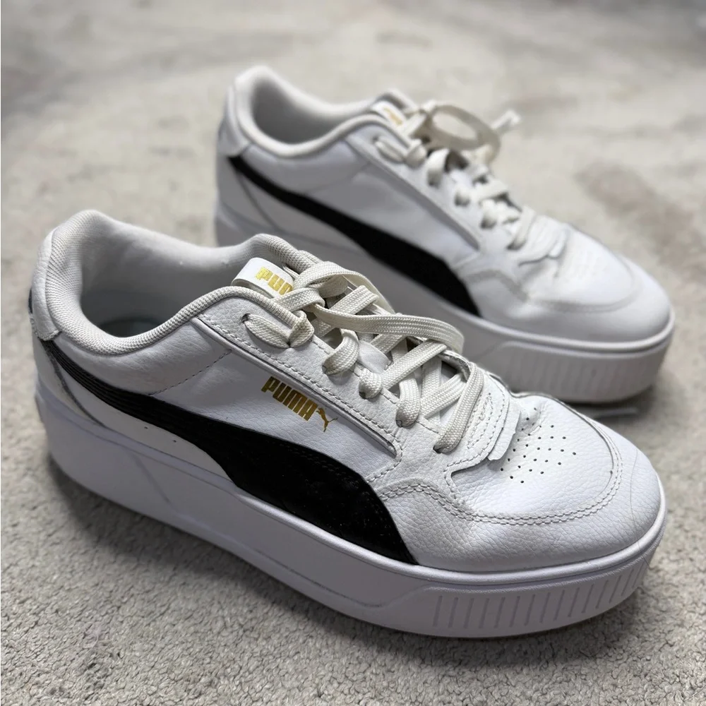 Puma Smash Platform V3 Women’s Size 10 – White/Black/Gold Leather Sneakers